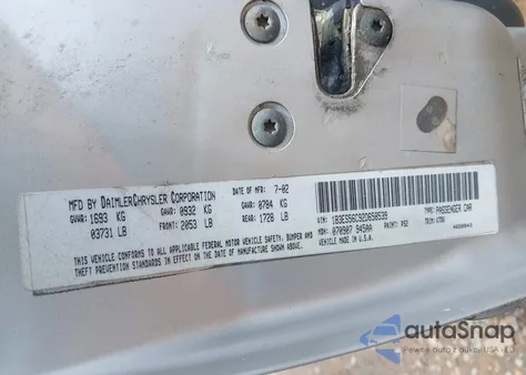 2002 Dodge Neon Sxt из США, поврежденный, VIN 1B3ES56C92D658539